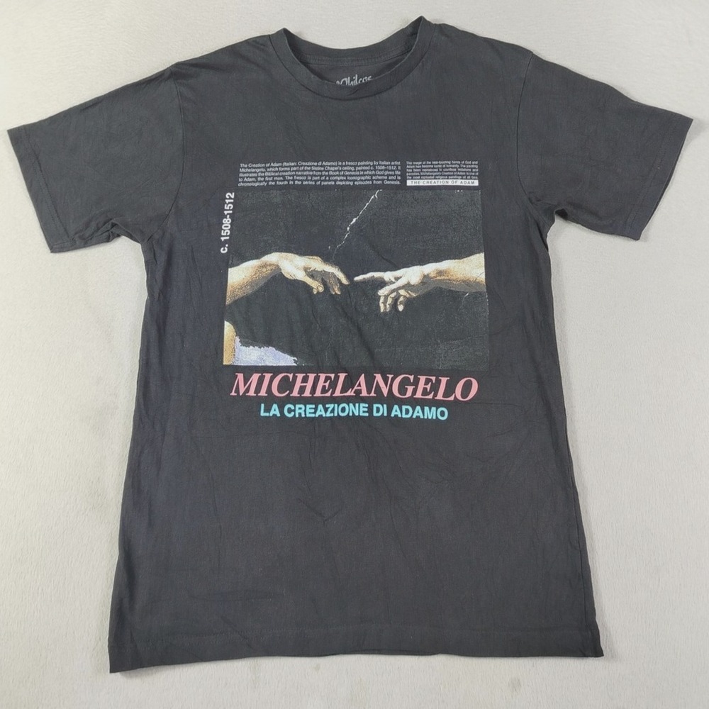 Michelangelo‎ Shirt Mens Small Black Creation Of Adam Graphic Art Tee Philcos